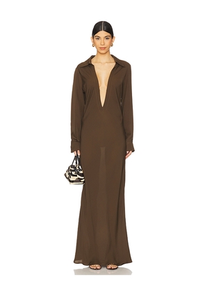 Courtney Zheng Isla Deep V Gown in Chocolate. Size M. Also in S.
