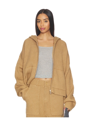 Aya Muse Knit Zip Up Hoodie in Beige. Size M. Also in XS, S.