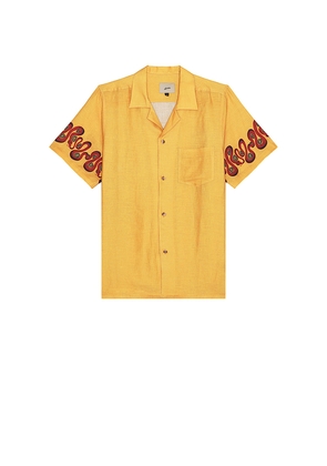 Bather Ochre Dizzy Boa Camp Shirt in Mustard. Size M. Also in L, XL/1X.
