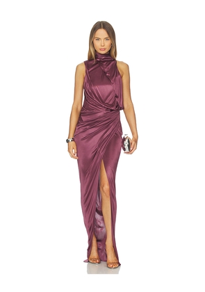 BALMAIN Interlock Halterneck Long Dress in Purple. Size 34/0. Also in 36/2.