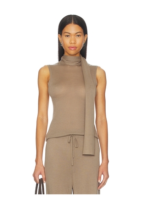 Enza Costa Tissue Cashmere Sleeveless Scarf Sweater in Brown. Size S. Also in XS.