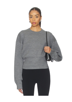 EAVES Carlie Double Faced Blouson Crewneck in Grey. Size L. Also in XXS, XS, S, M, XL.