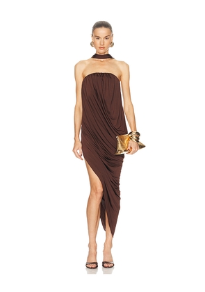 Camila Coelho Imarisa Midi Dress in Brown. Size L. Also in M, S, XS, XXS.