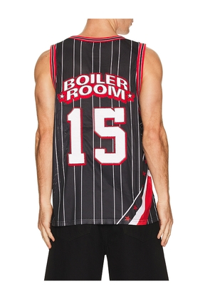 Boiler Room Basketball Jersey in Black. Size L. Also in S, M, XL/1X.