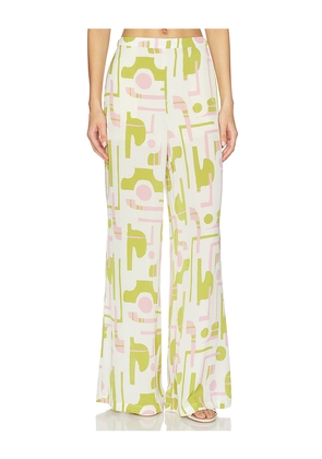 ADRIANA DEGREAS Balearic Wide Leg Pants in Green,Pink. Size L. Also in M, S, XS.