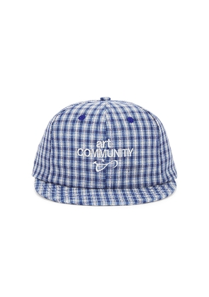 Art Community Plaid Short Brim Cap in Baby Blue.