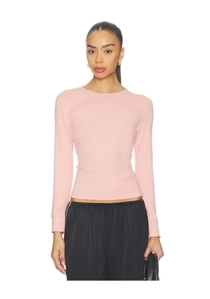 DONNI. The Baby Rib Scallop Long Sleeve in Pink. Size L. Also in M, S, XS, XXS.