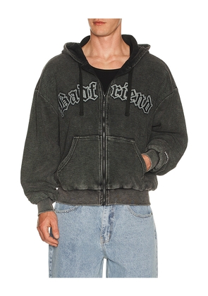 Badfriend Waffle Knit Full Zip Hoodie in Black. Size L. Also in M, S, XL/1X.