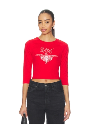 DAYDREAMER Daydreaming Raglan Tee in Red. Size L. Also in M, S, XL, XS.