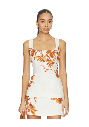 HEMANT AND NANDITA Square Neck Top in Ivory, Orange. Size L. Also in XXS, XS, S, M, XL.