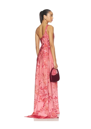 HEMANT AND NANDITA One Shoulder Sash Dress in Coral. Size L. Also in XXS, XS, S, M, XL.