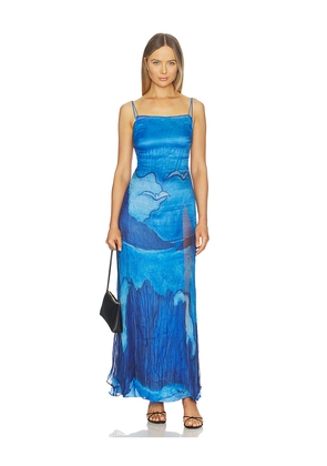 Donde Esteban Es Vedra Long Silk Dress in Blue. Size L. Also in XS, S, M, XL.