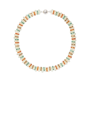 Julietta Heron Glass Necklace in Neutral,Orange,Blue.
