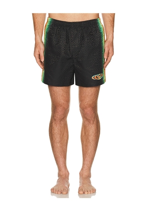 Casablanca Monogram Swim Shorts in Black. Size L. Also in S, M, XL/1X, XXL/2X.