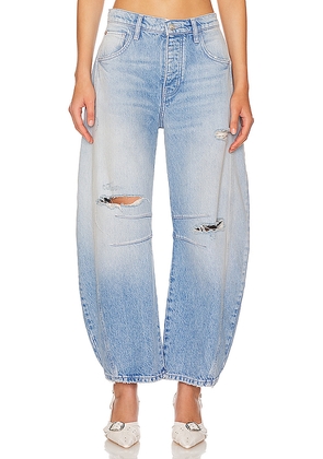 Free People x We The Free Good Luck Mid Rise Barrel Jeans in Denim-Light. Size 24. Also in 25, 27, 28.