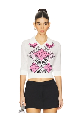 GCDS Hello Kitty Argyle Polo in White. Size L. Also in XS.