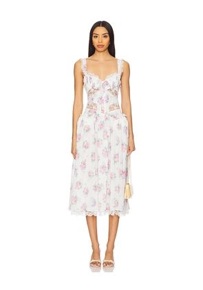For Love & Lemons Doily Bouquet Midi Dress in White. Size L. Also in S, M.
