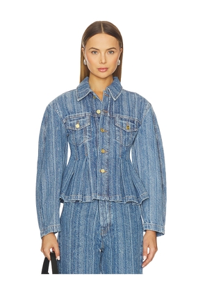 Ganni Structured Denim Fitted Jacket in Blue. Size 36. Also in 38.