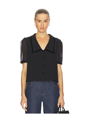 FRAME Velvet Trim Sailor Blouse in Black. Size L. Also in XS, S, M, XL.
