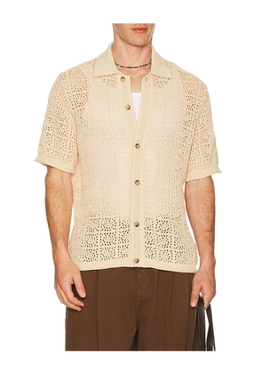 SIMKHAI Billy Short Sleeve Shirt in Beige. Size L. Also in S, M, XL/1X, XXL/2X.