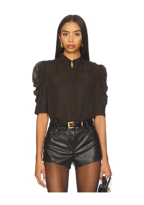 FRAME Houndstooth Gillian Top in Brown. Size L. Also in M, XL.