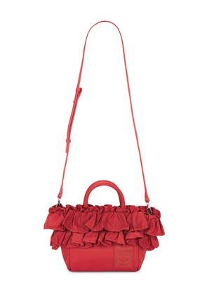 Ganni Mini Shopper Ruffle Bag in Red.
