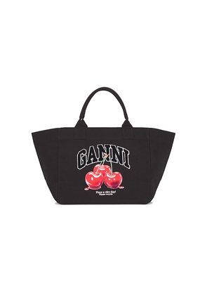 Ganni Shopper XXL Cherry Printed Tote in Black.