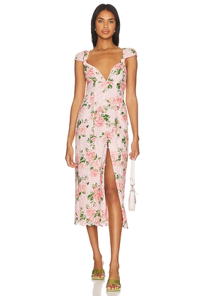 MAJORELLE Chrishelle Midi Dress in Pink. Size L. Also in XS.