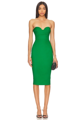 MORE TO COME Sophia Strapless Midi Dress in Green. Size L. Also in XS, XXS.
