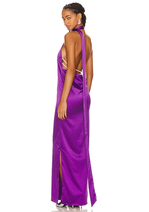 Khanums Kara Pearl Trim Maxi Dress in Purple. Size M. Also in S, XL/1X.