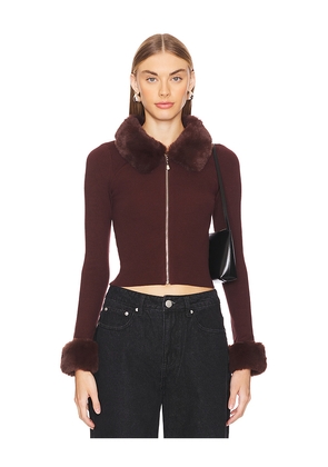 MORE TO COME Natalie Knit Zip Cardigan in Chocolate. Size L. Also in XS, S, M.