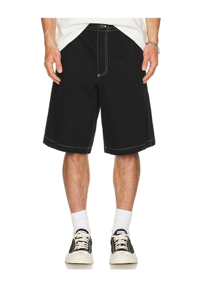 Metalwood Studio Contrast Stitch Elastic Waist Short in Black. Size L. Also in M.