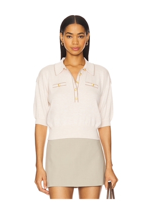 L'AGENCE Masaki Short Sleeve Collared Sweater in Beige. Size L. Also in XXS.