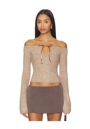 MAJORELLE Eve Off Shoulder Top in Brown. Size M. Also in S, XS.