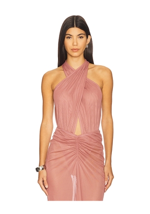 Lapointe Mesh Halter Cutout Bodysuit in Pink. Size M. Also in XS.