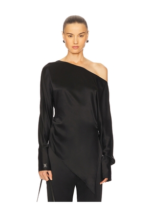 Kiki de Montparnasse Off Shoulder Monogram Silk Top in Black. Size S. Also in XS.