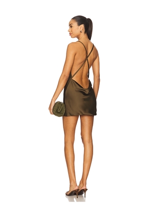 Norma Kamali Cross Back Bias Mini Dress in Olive. Size L. Also in M.
