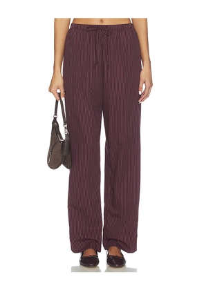 LESET Yoshi Stripe Classic Tie Pant in Burgundy. Size L. Also in S, XS.