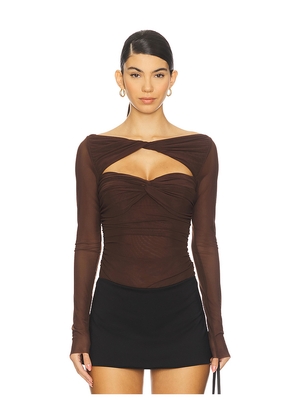 MAJORELLE Eleanora Bodysuit in Brown. Size L. Also in XS, XXS.
