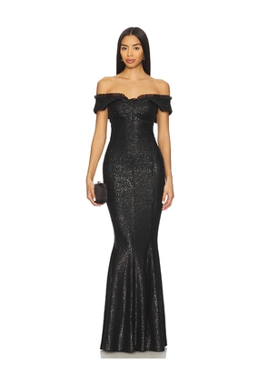 Norma Kamali Double Drop Shoulder Grace Fishtail Gown in Black. Size L. Also in S, XS, XXS.