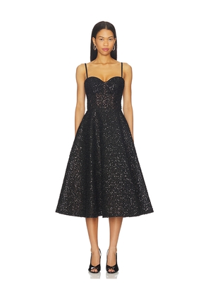 Nadine Merabi Beaded Embellished Skater Midi Dress in Black. Size 4/S. Also in 6/SM, 8/M.