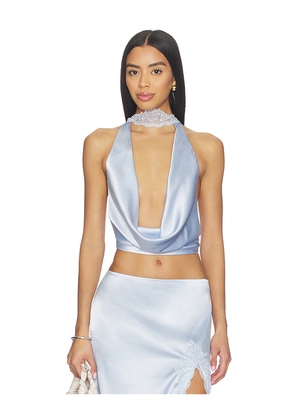 MORE TO COME Flyn Cowl Neck Top in Baby Blue. Size L. Also in M, S, XL, XS, XXS.