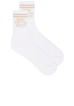 Souls. Here For The Booty Grip Socks in White. Size M/L. Also in S/M.