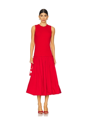SIMONMILLER Yanez Poplin Combo Dress in Red. Size L. Also in S, XL.