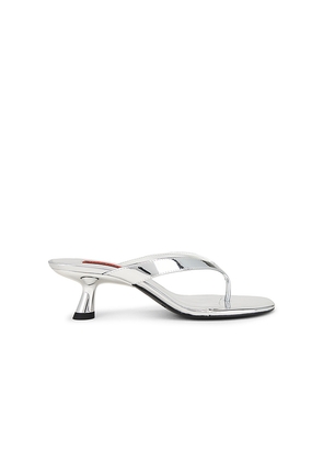 SIMONMILLER Beep Thong Sandal in Metallic Silver, grey. Size 35. Also in 41.