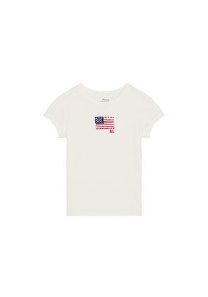 Polo Ralph Lauren Kids Short Sleeve Cotton Jersey Flag Embroidered T Shirt in White. Size 3. Also in 4, 5.