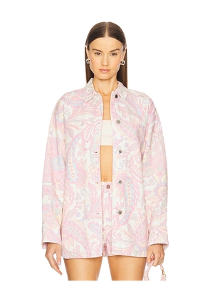 retrofete Aurelie Denim Shirt in Pink. Size L. Also in M, S, XL, XXL.