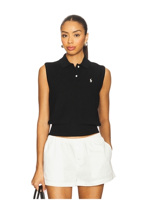Polo Ralph Lauren Cotton Cropped Sleeveless Polo Sweater in Black. Size L. Also in M, XL.