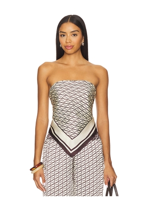 Shona Joy Monogram Silk Scarf Top in Neutral.