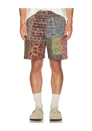 Found Found Watercolor Mosaic Work Shorts in Olive. Size S. Also in XL/1X.